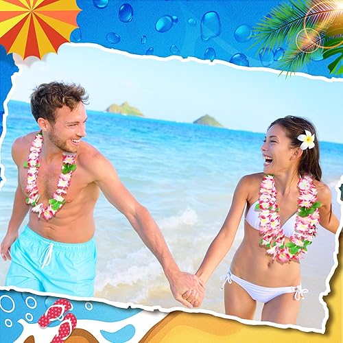 Miniatura 13 de 24 collares hawaianos Leis con flores tropicales Lei floral Luau decoraciones de fiesta hawaiana Luau collares de flores hawaianas Luau guirnalda
