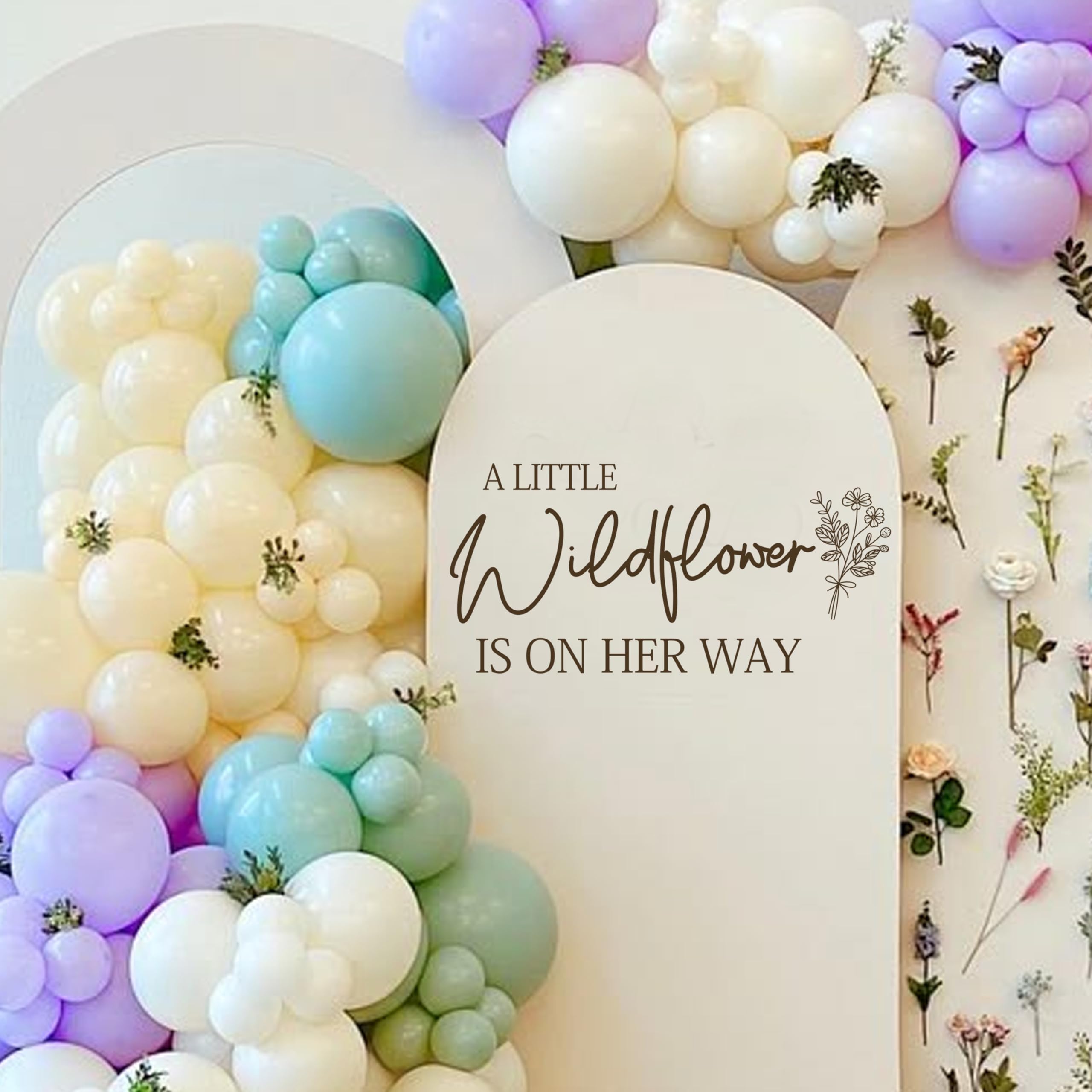 A Little Wildflower is On Her Way Wall Decal，Floral Theme Baby Party Decal Sign，Gender Reveal Party Sign，Boho Floral Baby Shower Wall Stickers，