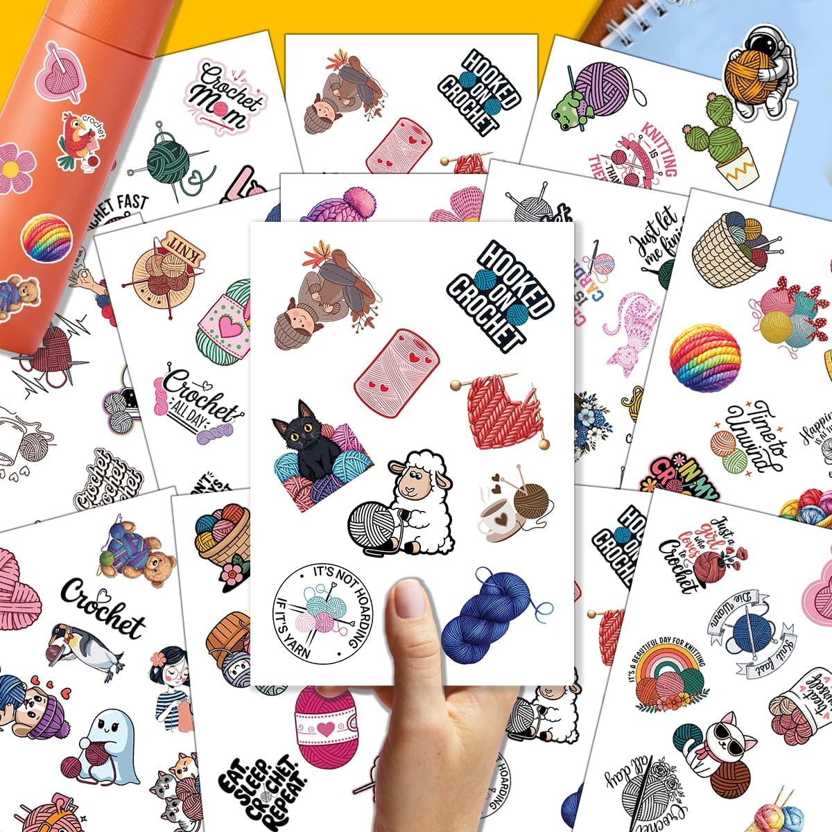 100pcs Crochet and Knitting Stickers Waterproof Vinyl Perfect for Phone Cases, Laptops, Luggage, Birthday Parties, Picnic Crafts, and Daily Decoration image 3