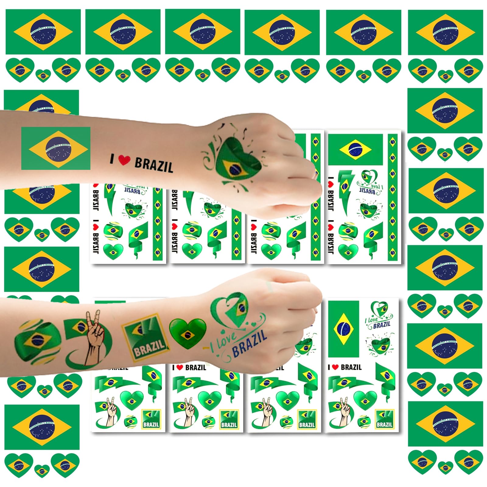 AhfuLife Set di 24 adesivi per tatuaggi temporanei, motivo bandiera nazionale, 2022, impermeabili, per appassionati di nazionali, calcio, festa dei mondiali (Brasile)