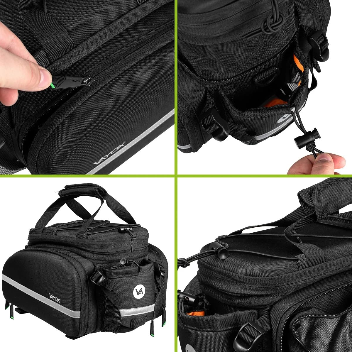 VAYOX 35L fahrradtaschen für gepäckträger Erweiterbar Wasserdicht Regenhüll Premium fahrradtasche. Perfekte satteltaschen für Fahrrad mit Schultergurt, Bungee-Kordel, Flaschenhalter (10-35L)