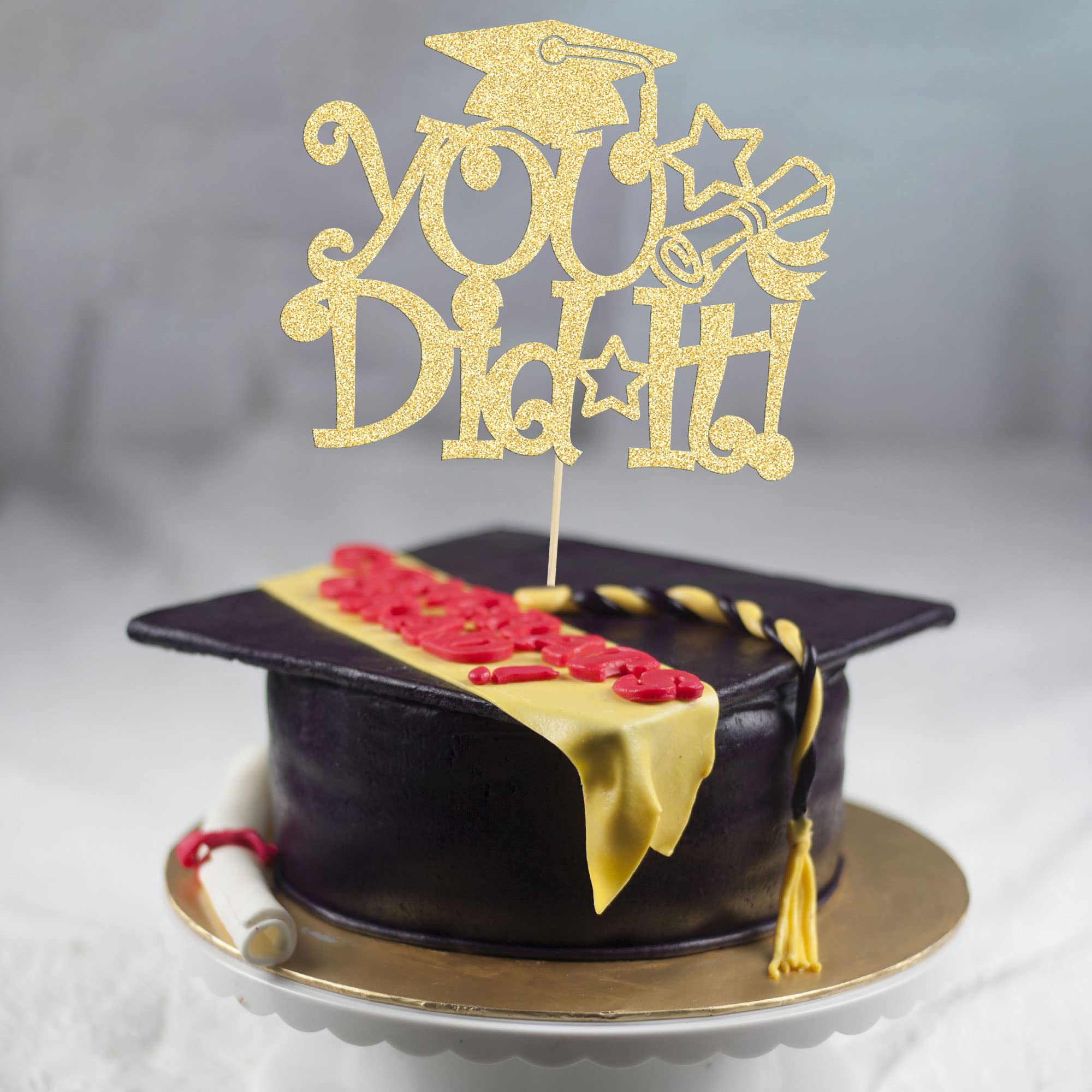 Graduation Cake Topper „Holy Sh*t You Did It“ - Glitzernd Grün/gold, Für Kuchen & Cupcakes, Abschluss 2023