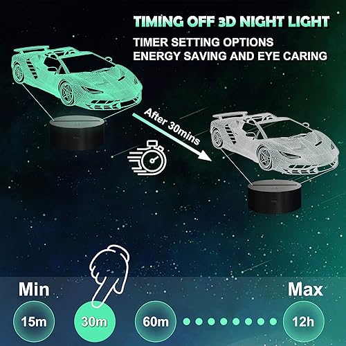 Miniatura 11 de Ammonite Regalos de autos de carreras, lámpara de coche 3D con control remoto, 16 colores de cambio y función de temporización, suministros de