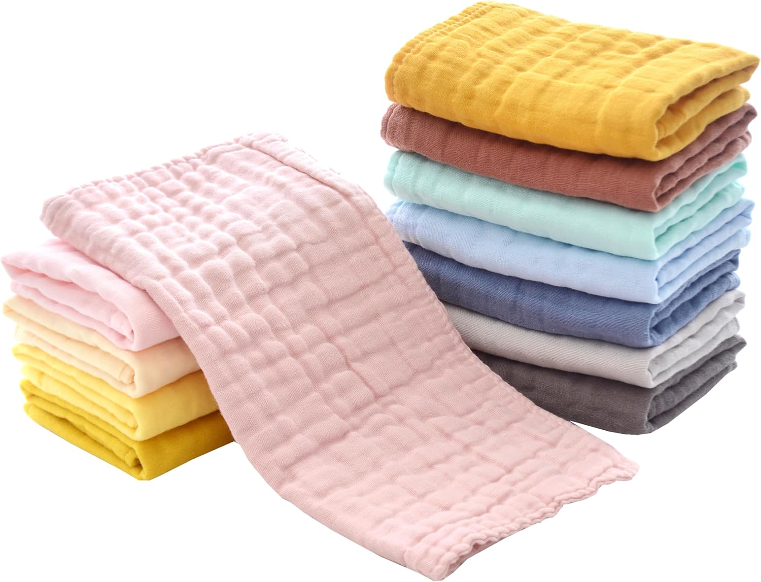 MUKIN Colorful Baby Washcloths - Muslin Cotton Wash Cloths for Babies, Ultra Soft Newborn-Toddler-Infant-Child Washcloths Burp Cloths.12 Pack Face Bath Towels Reusable for Unisex Baby. - Image 9