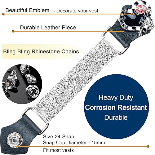 Miniatura 2 de Dream Apparel 4 extensores de chaleco de motocicleta con cristales brillantes para mujer con extremos de piel sintética y cadenas de diamantes de