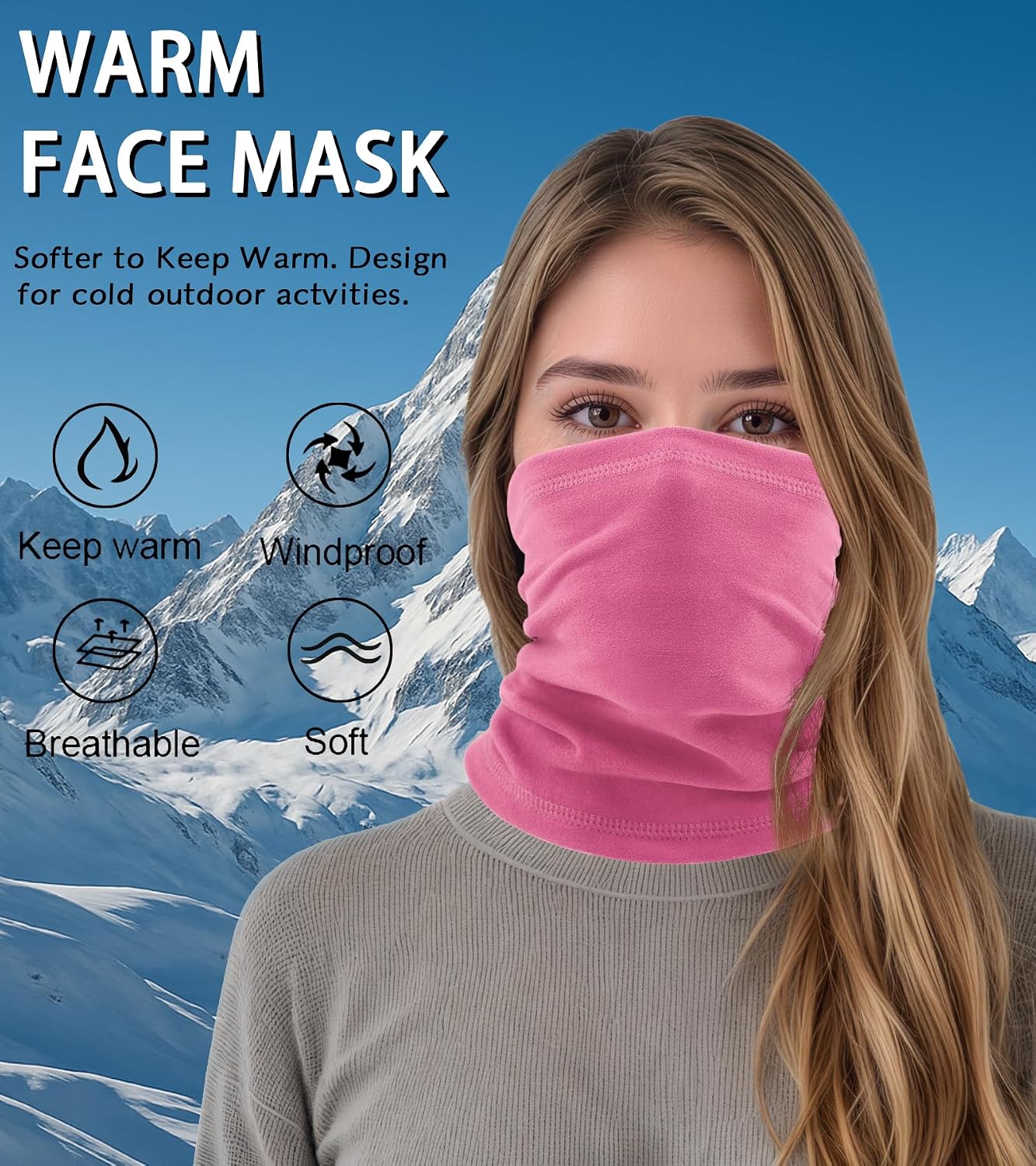 2 Pack Winter Neck Gaiter Warmer Soft Fleece Face Cover Windproof Cold Weather Face Scarf for Skiing Hiking Men and Women
