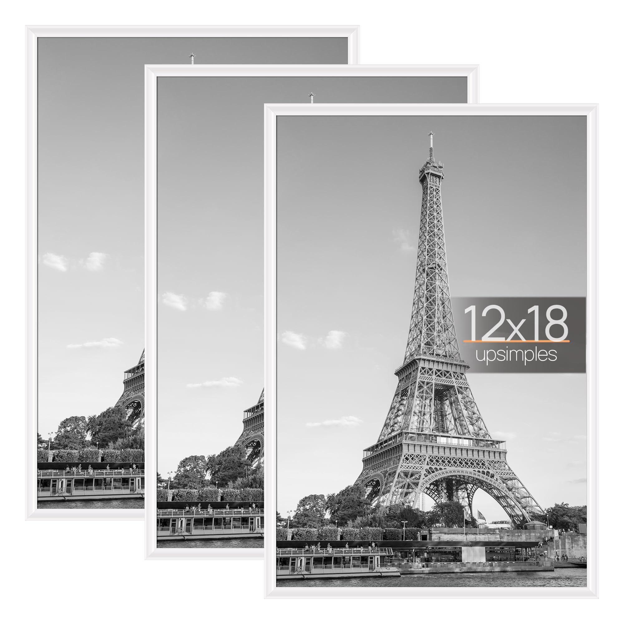 upsimples 12x18 Poster Frame, Easy Slide-In Assembly, White, 3 Pack
