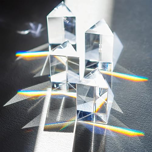 Miniatura 2 de QFkris 4 prismas triangulares de cristal transparente K9 para fotos, luces de arcoíris, prismas ópticos de cristal, física, enseñanza, espectro de
