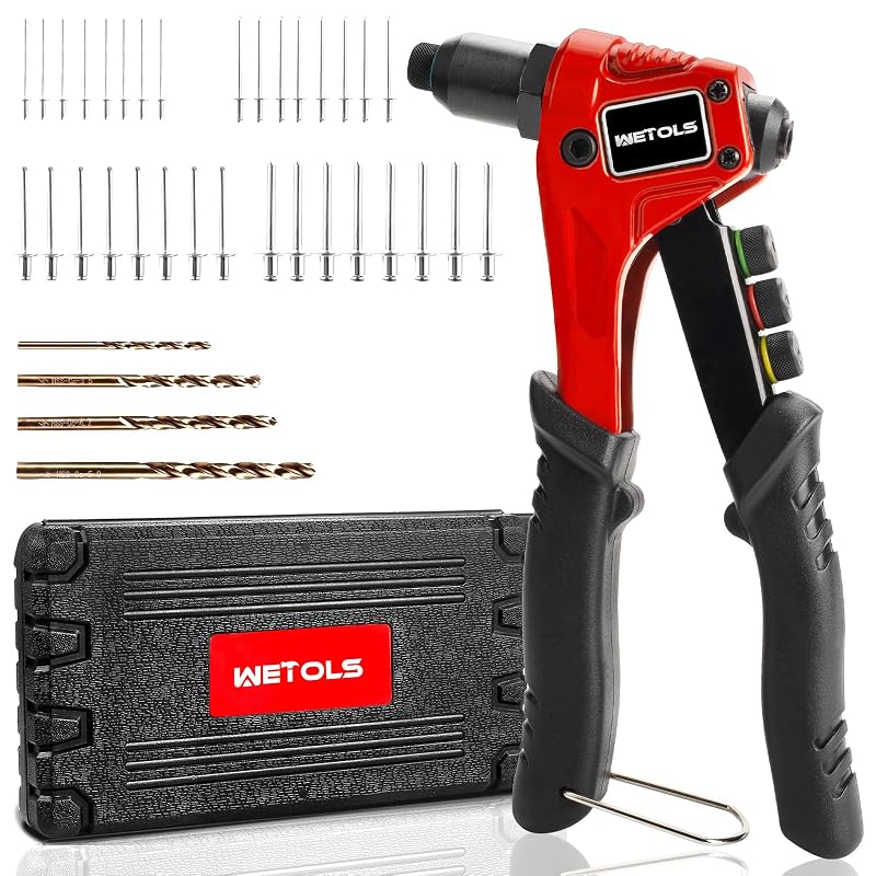 WETOLS Rebitador Manual com 4 Bicos Intercambiáveis, 200 Rebites e Maleta, WE-888