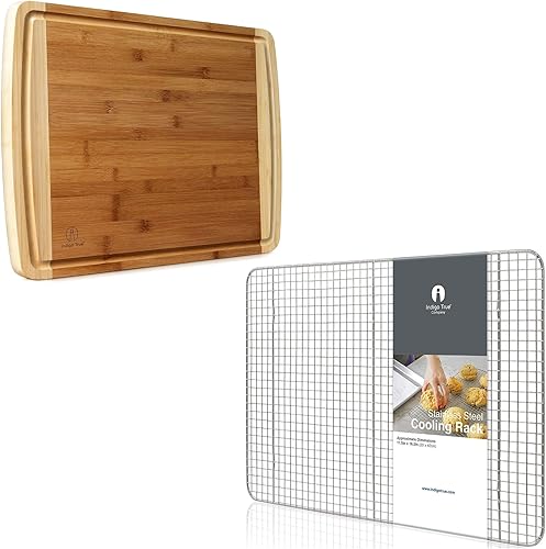 Tabla de cortar de bambú extra grande con estante de enfriamiento de acero inoxidable