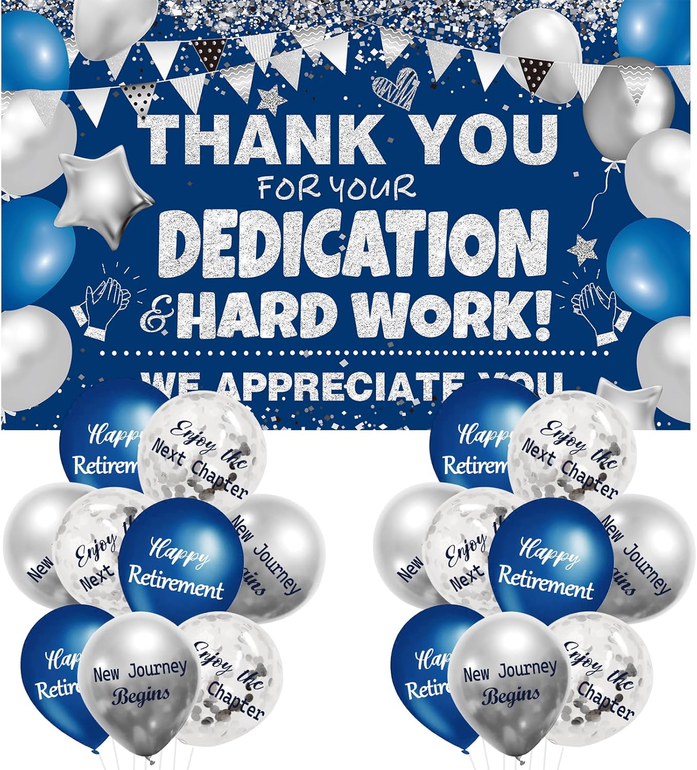 We Appreciate You Decorations Blue Silver Thank You Banner with 18pcs Balloons Thank You Backdrop for Teacher Employee Staff Doctors Nurse Poaster Volunteer Appreciation Week Party Decor