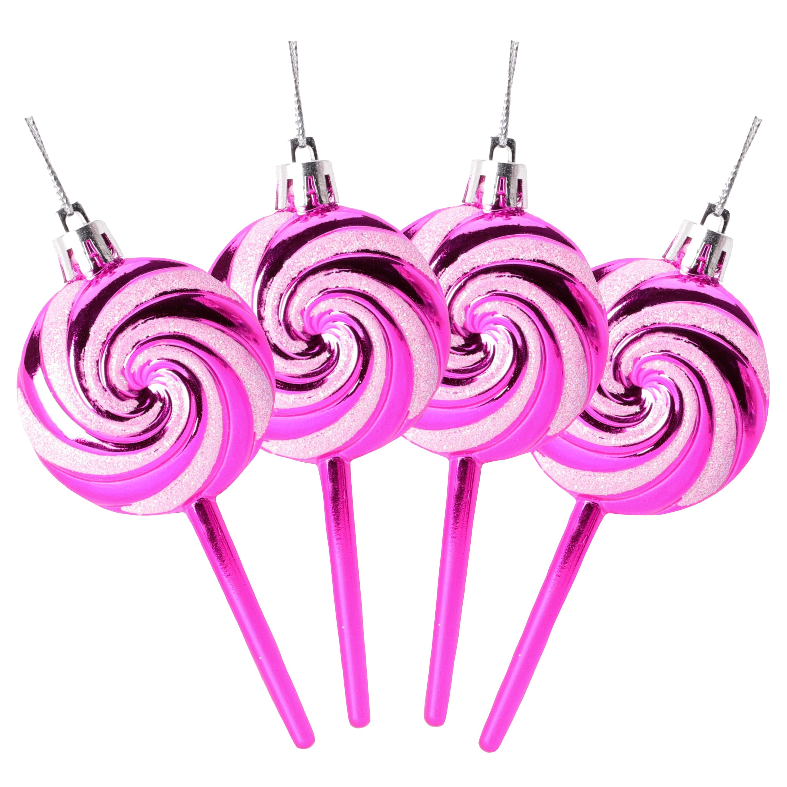 Christmas Concepts® Pack of 4-110mm (4.3") Hot Pink Glittery Festive Lollipop Baubles - Christmas Tree Decorations