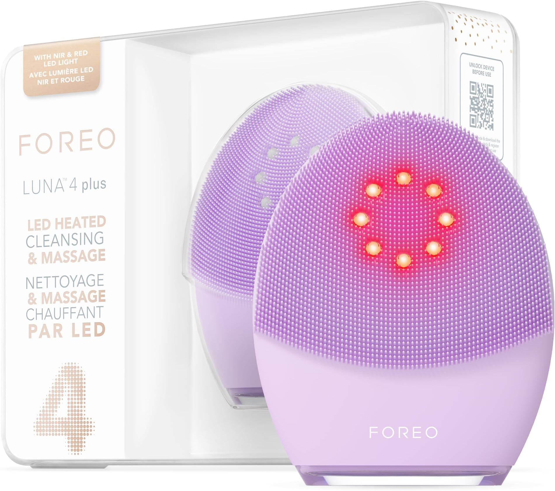 LUNA 4 plus Facial Cleansing Brush - NIR + LED Red LED Mask - Deep Cleansing & Firming Silicone Brush - Antiaging Face Massager - Microcurrent Face Sculptor - Face Care Sensitive skin