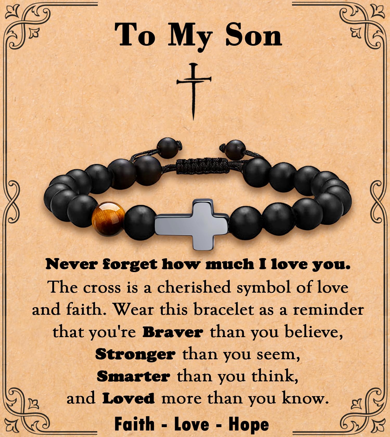 MFTRADING Cross Bracelet for Men Christian Gifts for Son Grandson Brother Husband Dad Man Godfather Religious Baptism Jewelry Birthday Retirement Gifts Beaded Bracelet