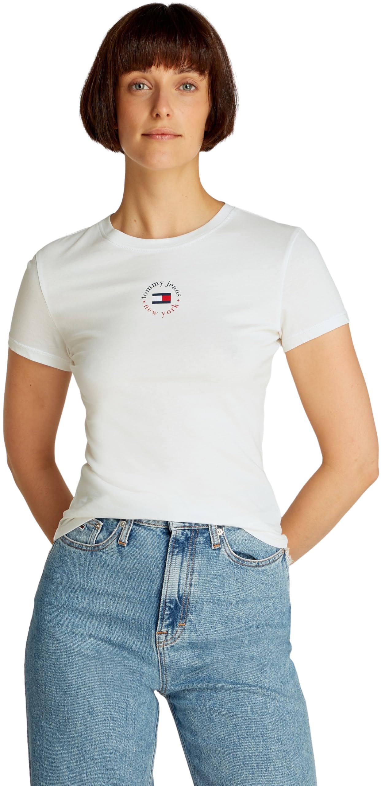 Tommy Jeans Women's Tjw Slim Essential Logo 2 Tee Dw0Dw20316 S/S T-Shirt, White (Ecru), M