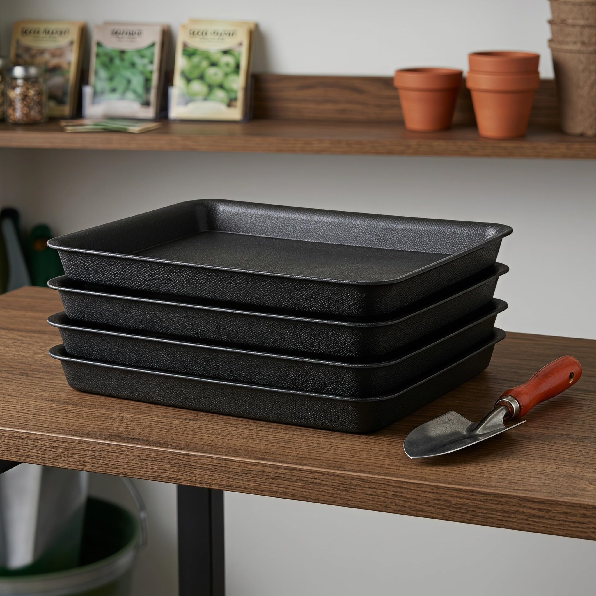 Operitacx 4 vassoi rettangolari in plastica per Piante, vaschette di Raccolta dell'Acqua per vasi, Base del Frigorifero e Piano di Lavoro, sottovaso per fioriere, Porta Erbe aromatiche da