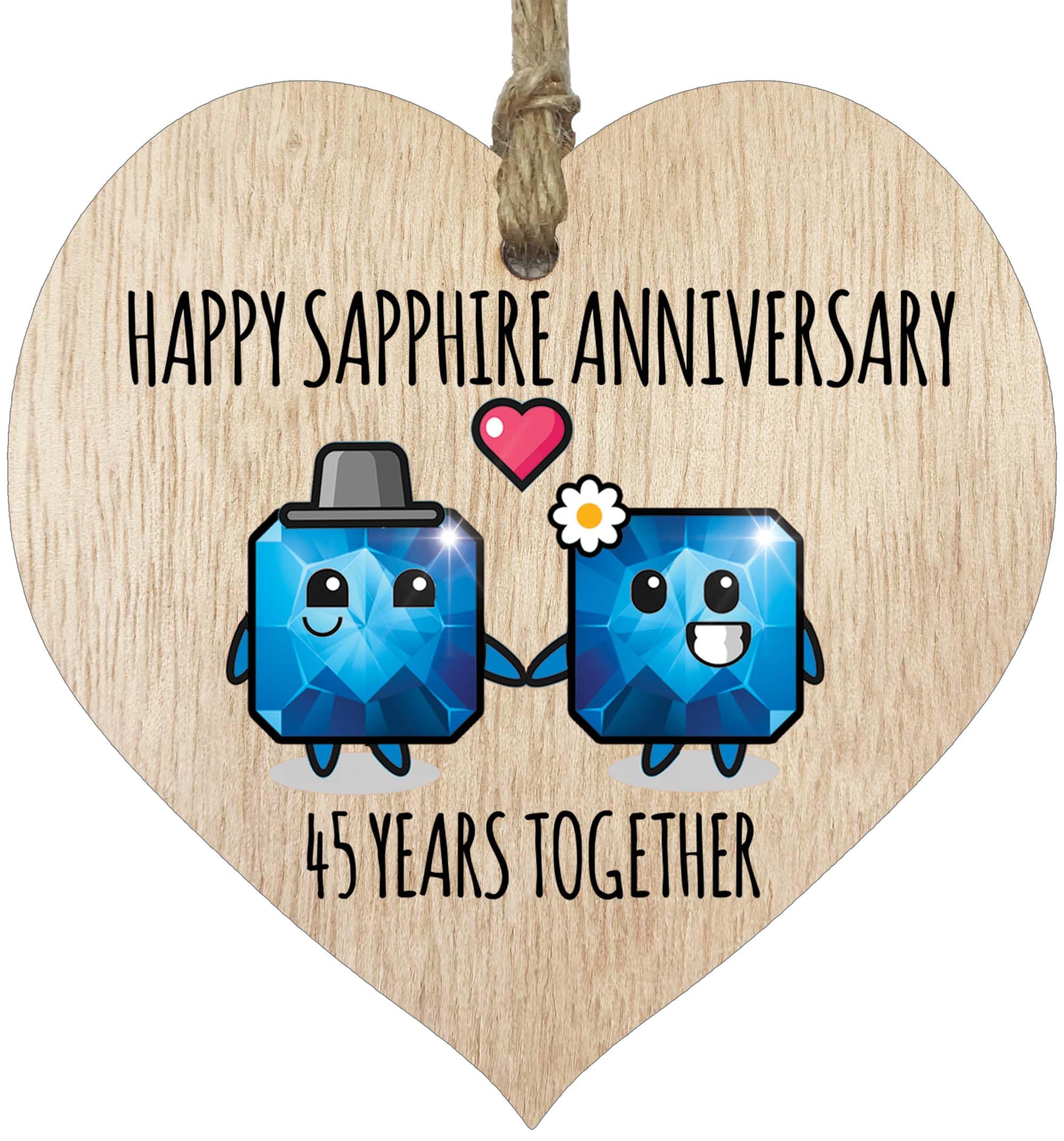 45th Wedding Anniversary Wooden Heart Plaque for Wife or Husband