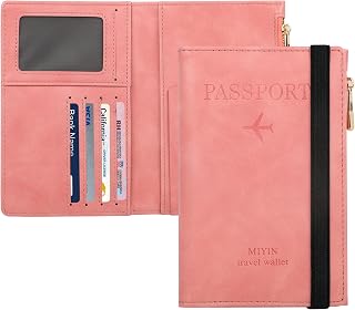 Passport Holder,PU Leather Passport Wallet RFID Travel Essentials Passport Travel Organizer Blocking Passport Cover Case,for Women Men(Pink)