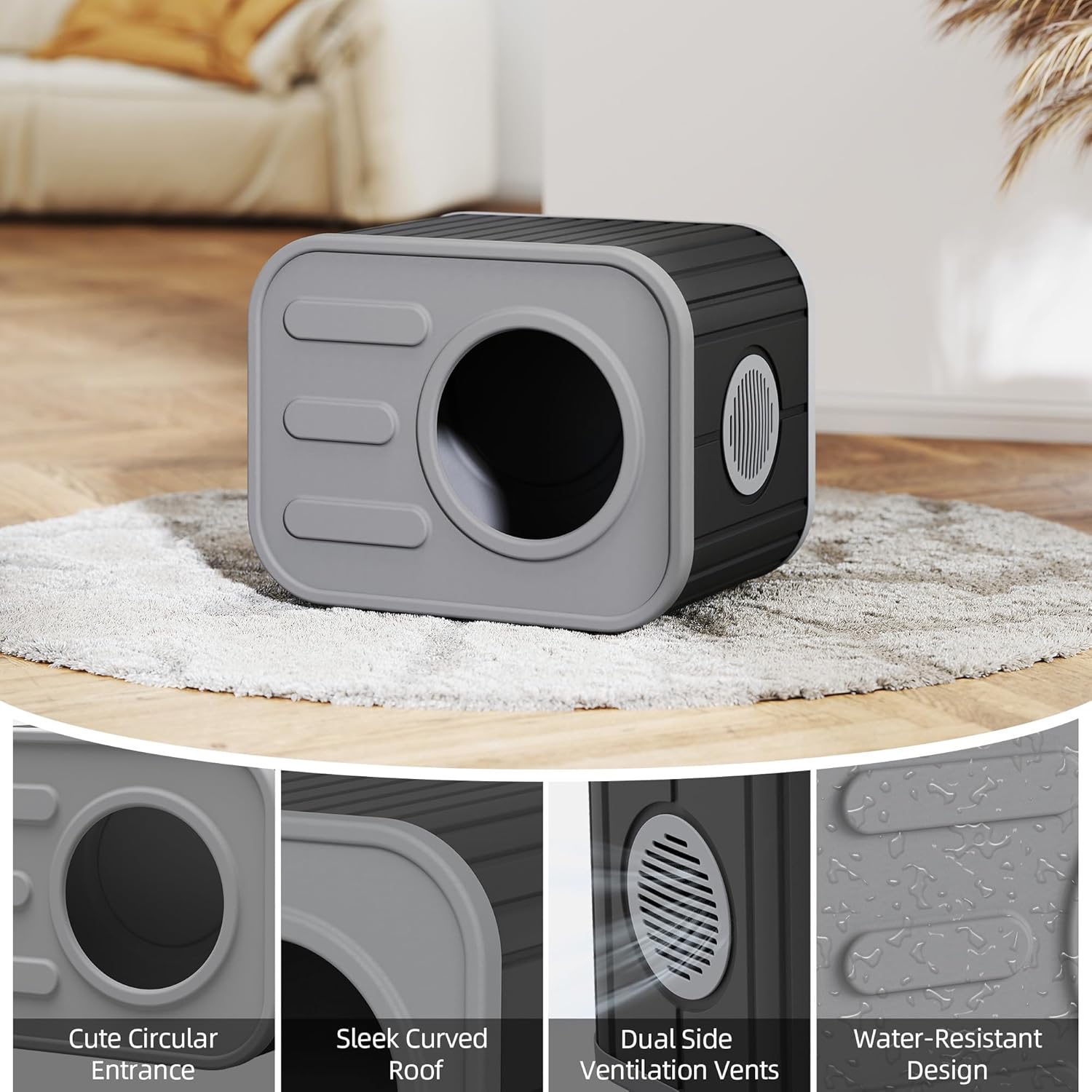 LHBcraft Outdoor Cat House Weatherproof, Insulated Feral Cat House with Camera-Shaped Design, Cat Houses for Outdoor Indoor Cats, Grey