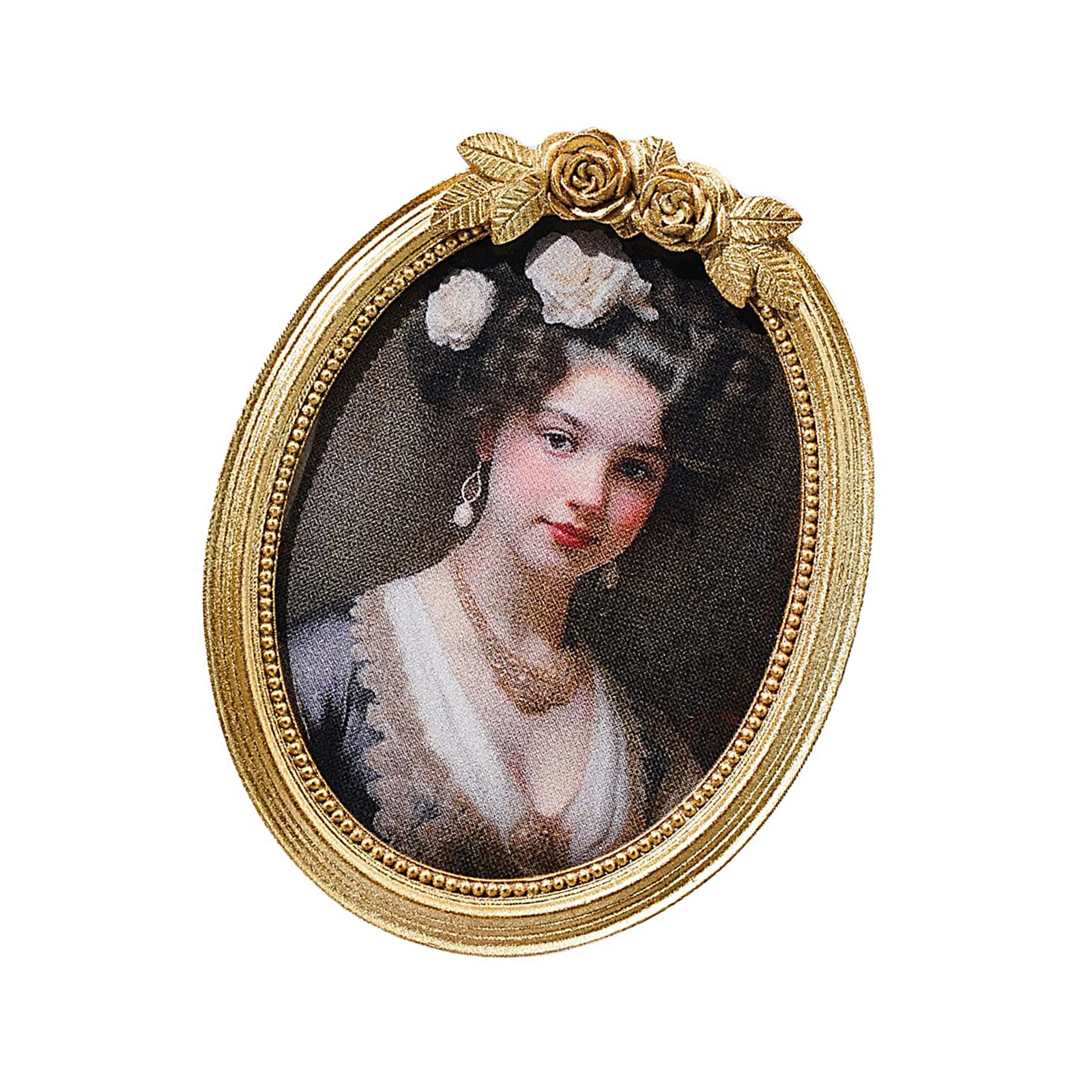 Shntig Antique Gold Resin Oval Picture Frame with Rose Flower Carvings Photo Frame for Wall Display and Tabletop Decoration European Fashion Resin Picture