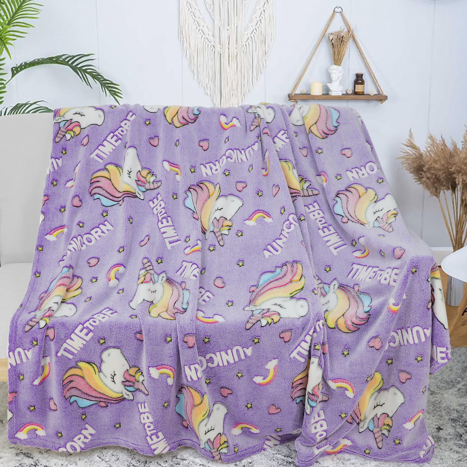 LXTOPN Manta para niños, Manta de Unicornio, Manta Que Brilla en la Oscuridad, Manta para sofá para niñas y niños, Manta para Todo el año para niños