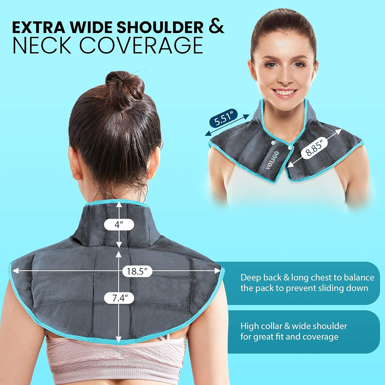 Voligo Large Gel Ice Pack & Microwavable Heating Pad for Neck Shoulder Upper Back Pain Relief - Reusable Weighted Cold Pack for Injuries - Hot & Cold Compress Therapy for Swelling, Bruises, Surgery : Health & Household