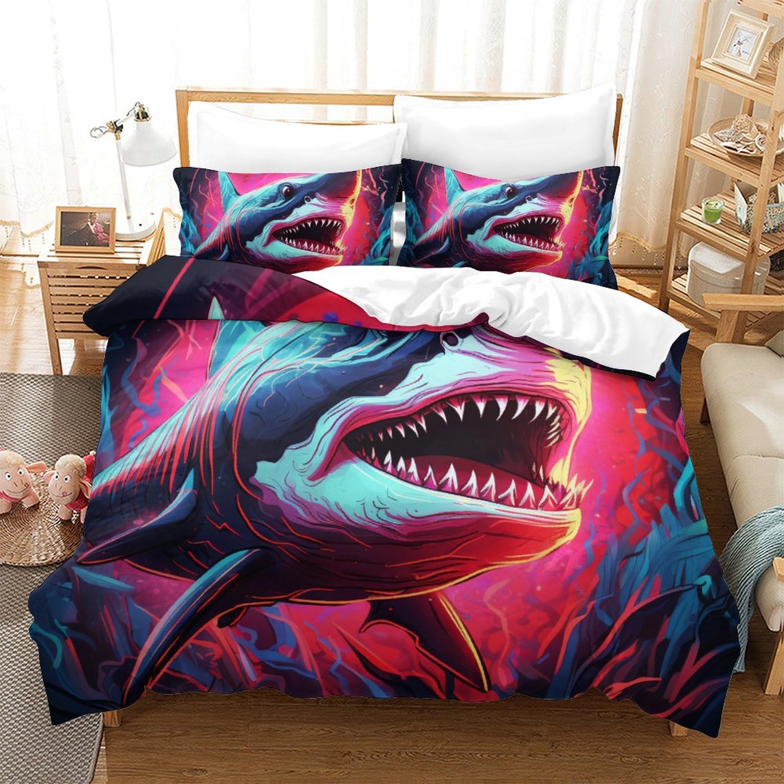 Housse de couette requin 3D : cadeau idéal pour lit enfant et ado super king size
