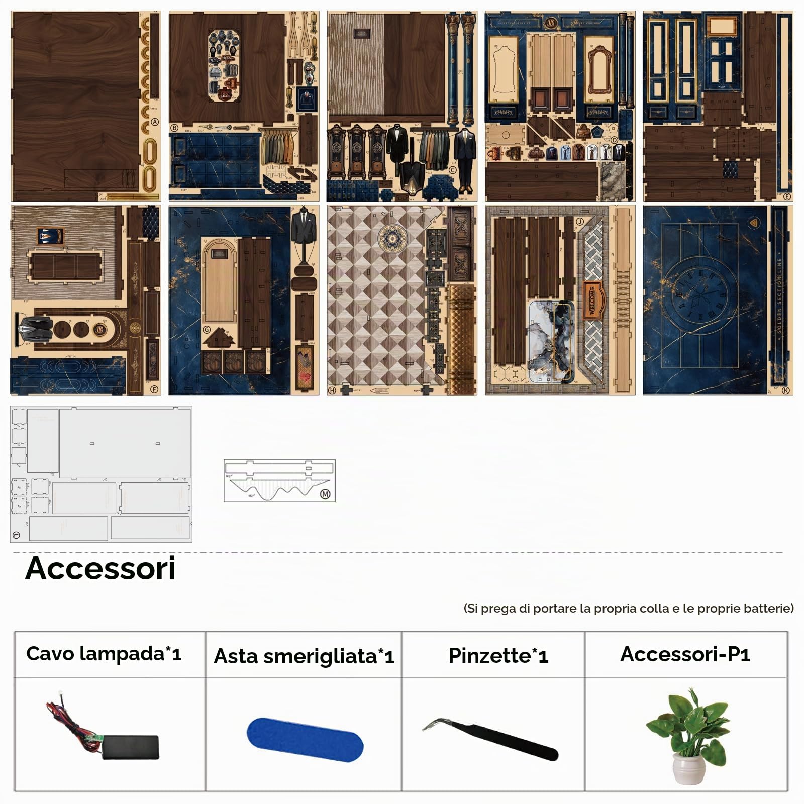 Book Nook Kit-Miniatura Casa Golden Section Line (stile lusso retrò), puzzle in legno 3D fai da te con LED, set fai da te per adulti, Idea Regalo Creativa,decorazione per libreria