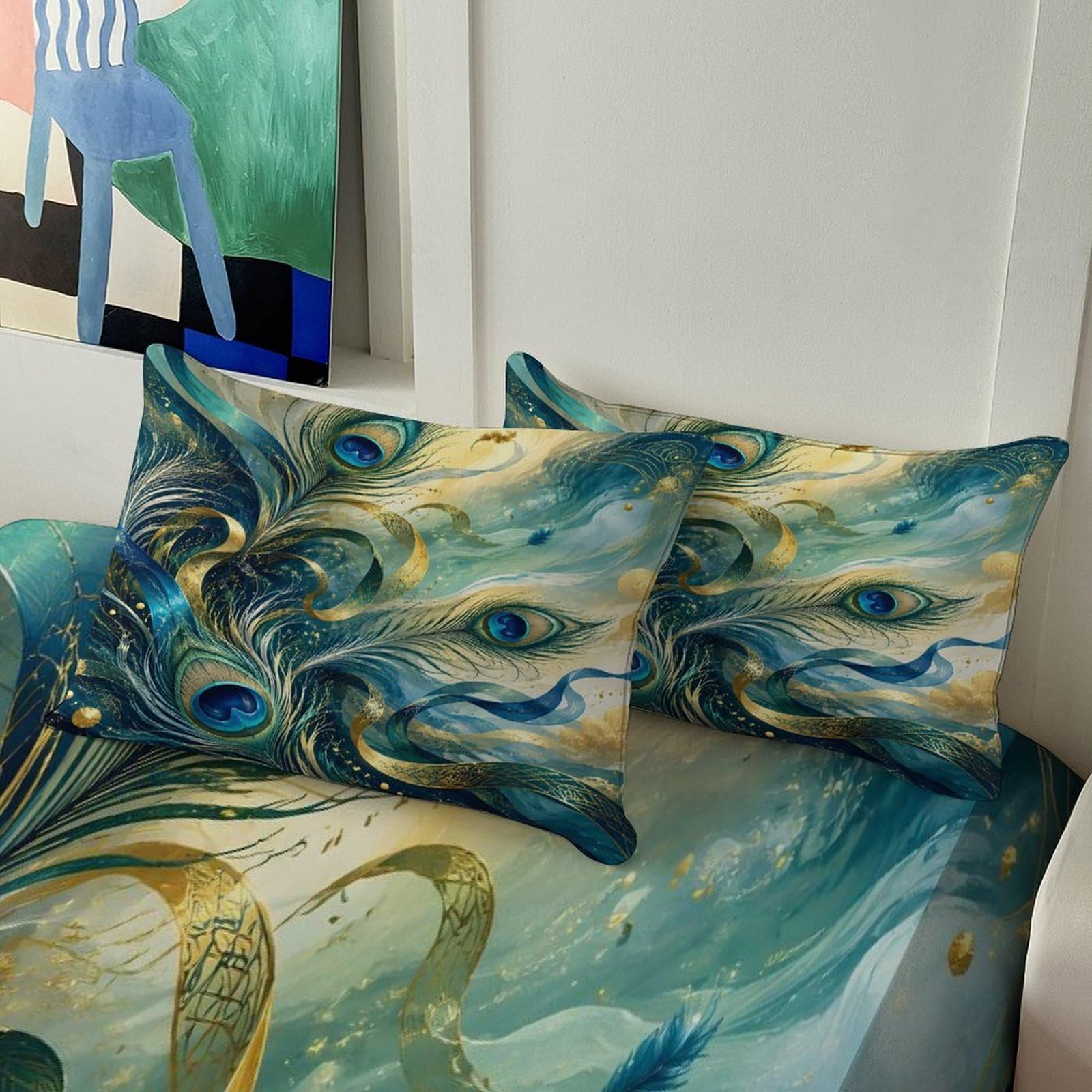 Plume Motif Drap Housse Impression 3D Microfibre Hypoallergénique