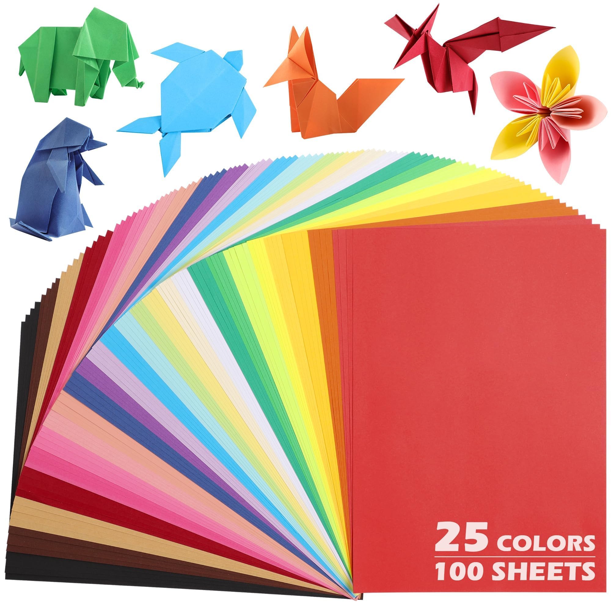 25 Colors Origami Paper 100 Sheets, A4 70gsm Coloured Paper 8.3"ร11.7",Double-Sided Folding Coloured Card for DIY Arts Crafts School Projects Kids Adults UAP200D
