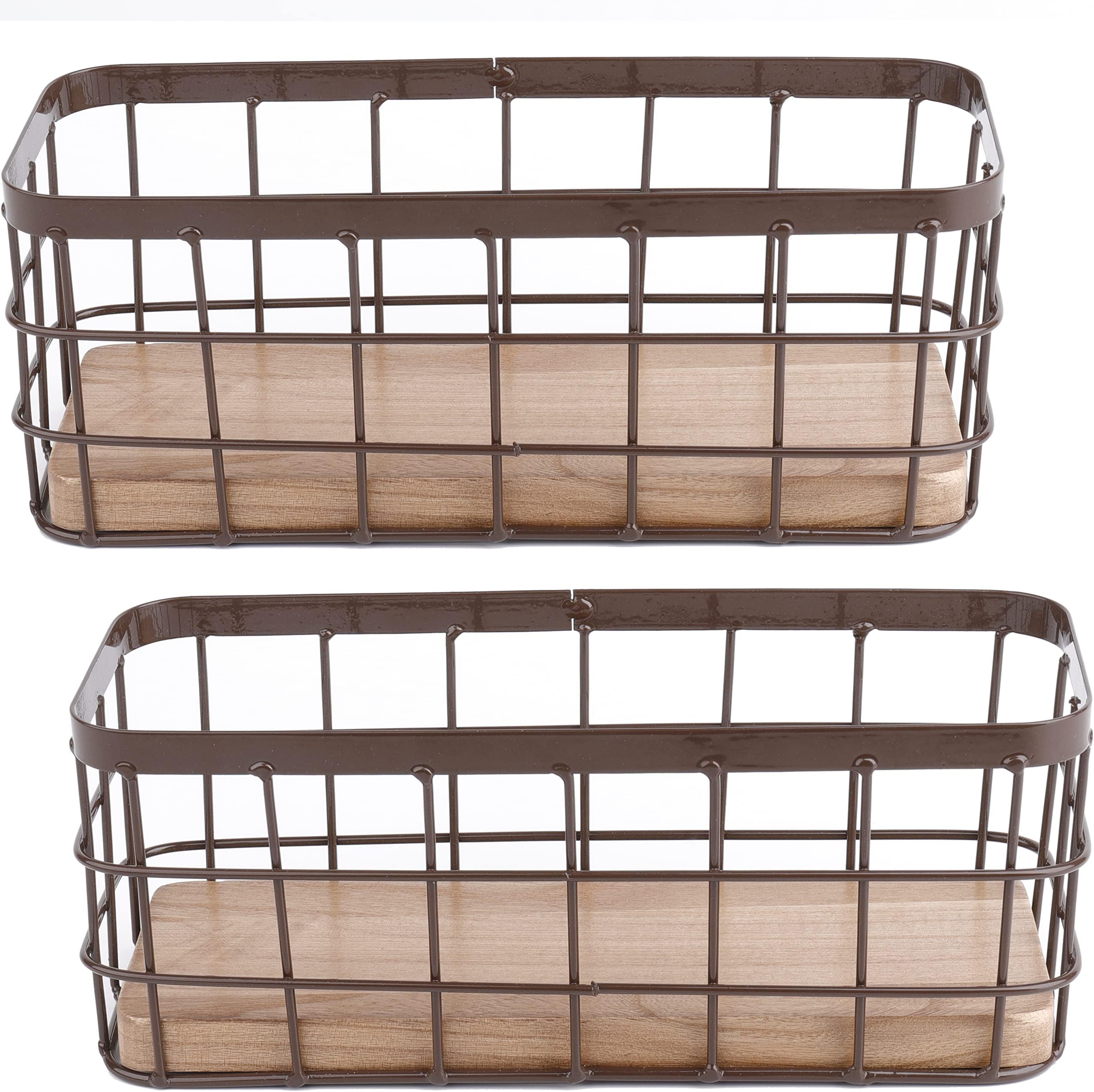 Dicunoy Set of 2 Small Wire Baskets, Narrow Rustic Storage Bin for Bathroom Counter, Farmhouse RectangleOrganizer Tray for Kitchen Countertop, Pantry, RV, School Classrooms, Office Decorative