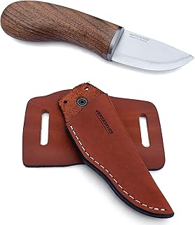 BPS Knives MK1 SSH - Mushroom Knife - Sharp Stainless Steel Knife - Small Pocket Knife - Mini Picking Knife - Fixed Blade Knife for Collecting Mushrooms with Leather Sheath - BPSKNIVES