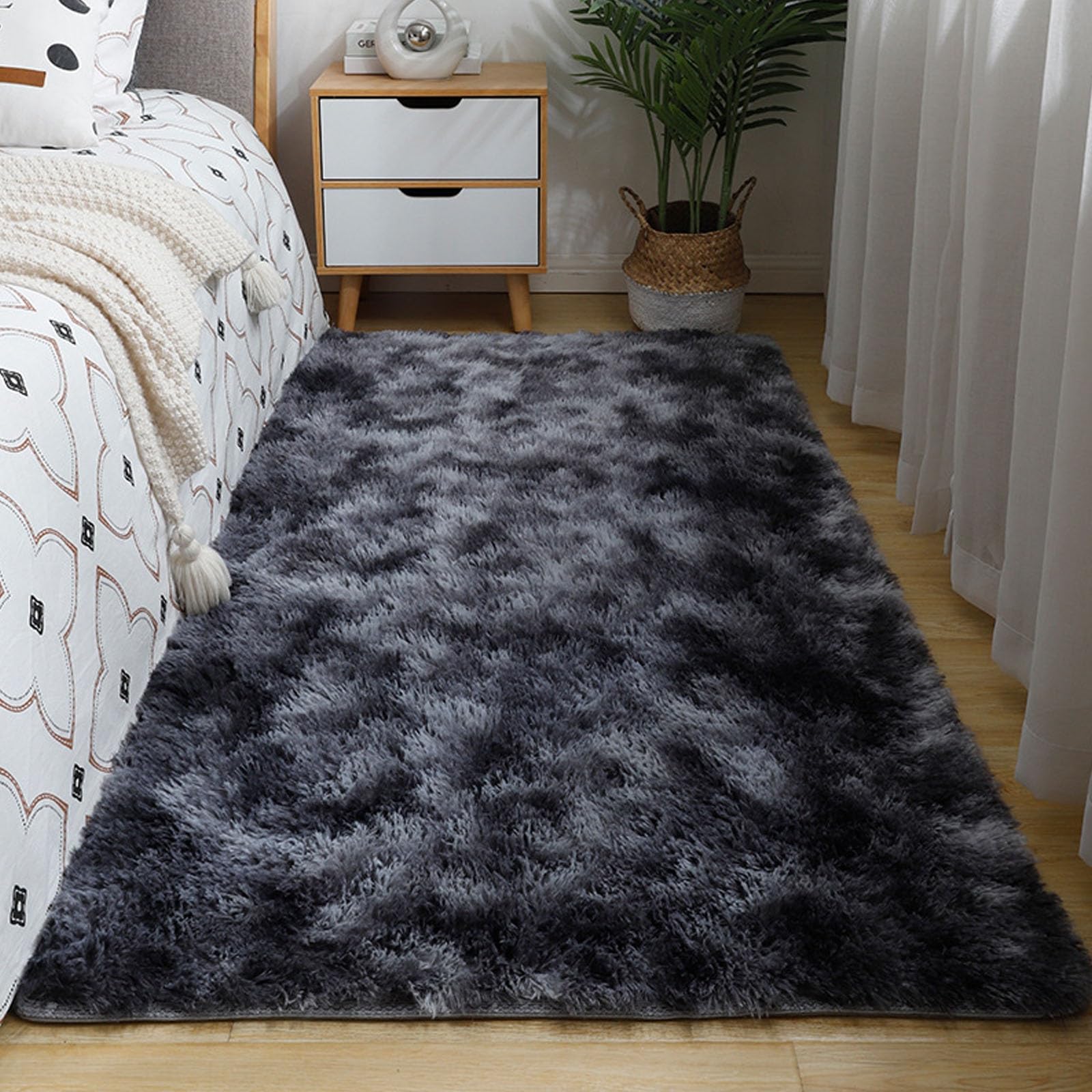 XUEDNGM Alfombras Salón Pelo Largo 80 x 180 cm Modernas Pelo Largo Lavables, Suave, Esponjosa, Antideslizante Alfombra para La Sala de Estar Salón Alfombra Lavable para Salón, Gris Oscuro