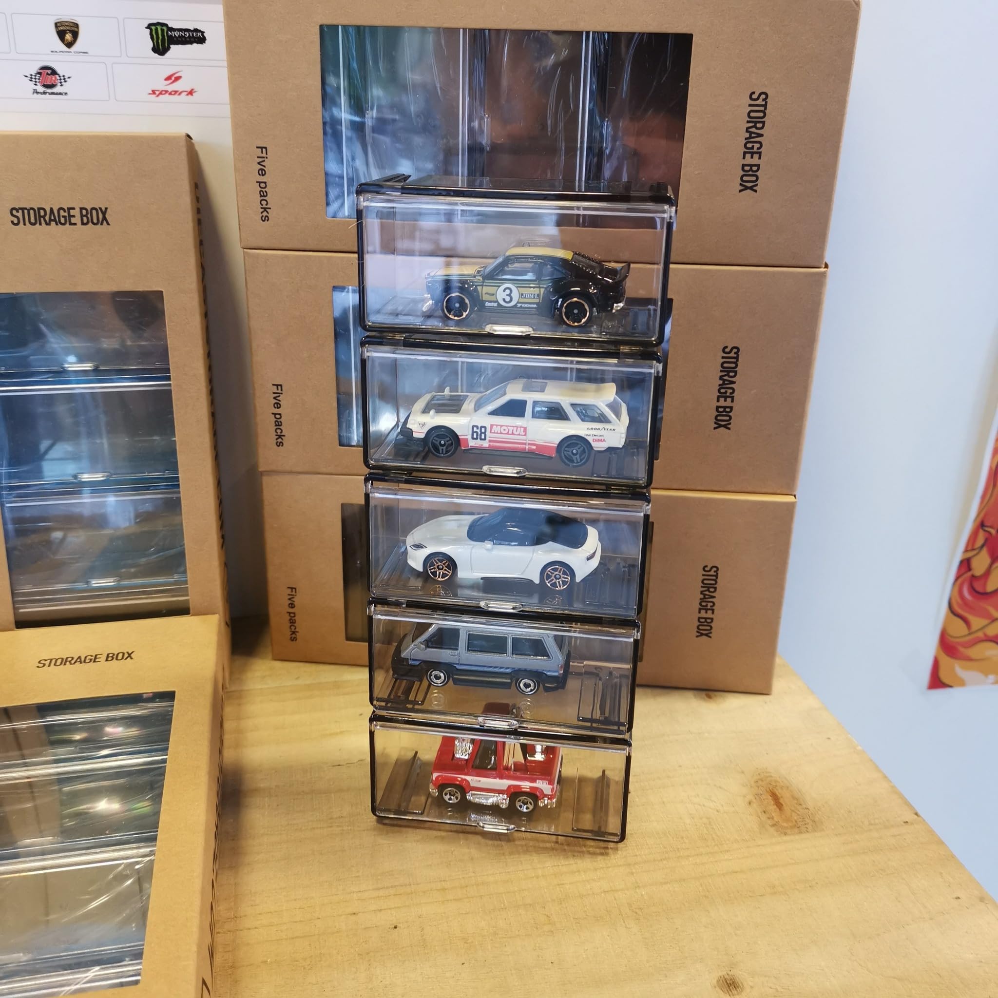 Clear Acrylic Display Case for 1:64 Scale Diecast Model Cars, Stackable Dustproof Toy Storage Box with Flip Lid, Durable PS Material, Black Base – 5 Pack (No Cars)-image-20
