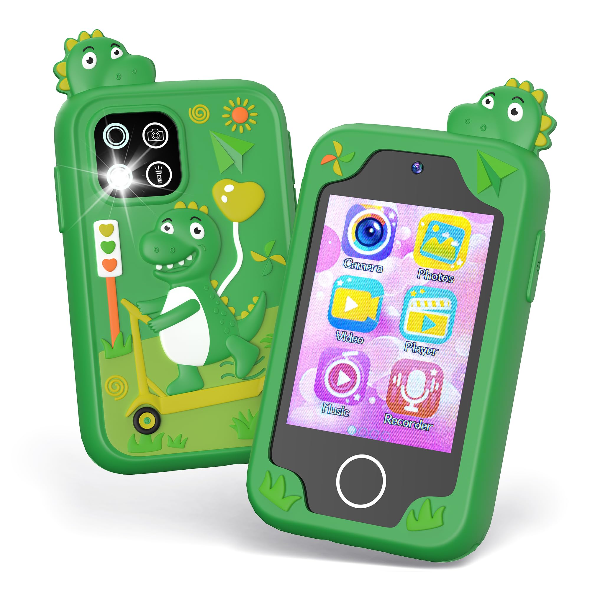 Kids Phone Toy for Boys Girls Age 3-10, 2.8Touchscreen Phone Toy Gifts with Dual Camera, Learning Games, Music Player and 32GB Card (Green)