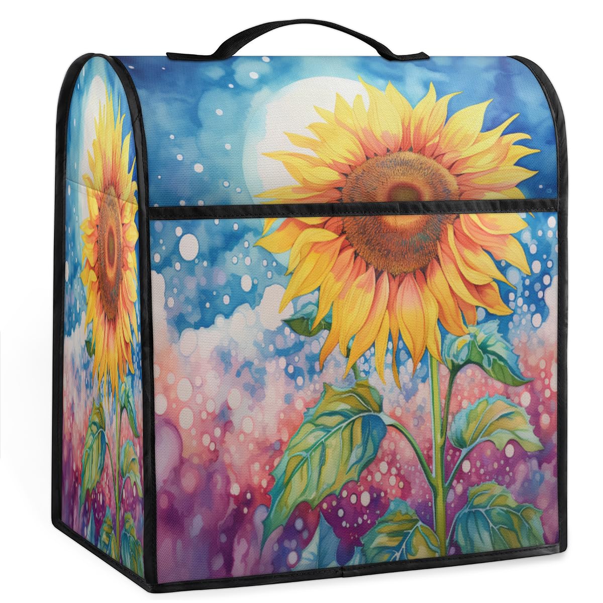 Coffee Maker Cover Watercolor Sunflower Flower Kitchen Appliance Covers Small Appliance Covers Blender Cover Juicer Cover Dust Covers for Kitchen Appliances with Top Handle and Pockets,Washable,C777