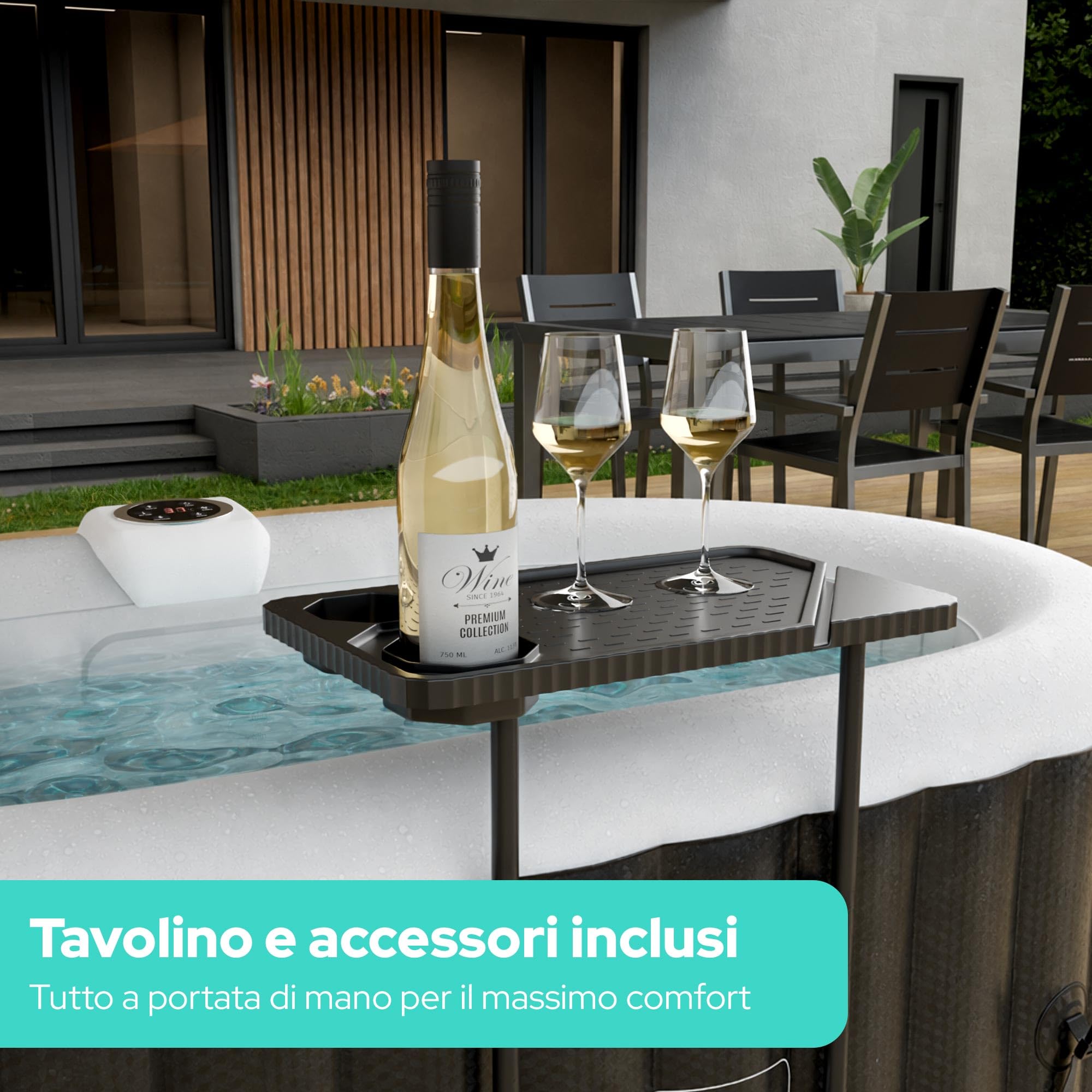 Arebos Vasca idromassaggio con illuminazione a LED | Gonfiabile | Indoor & Outdoor | 190x120 cm ovale | 2 persone | 90 getti di massaggio | con riscaldamento | 550 litri | Incl. copertura | Bubble Spa