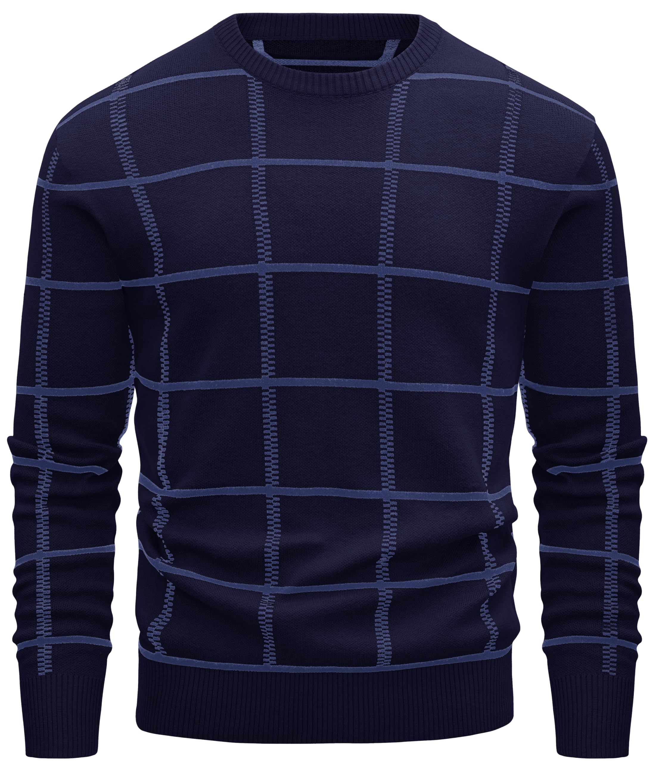 MAGCOMSEN Men's Crewneck Sweaters Cotton Lightweight Plaid Pullover Sweater Warm Casual Fall Winter Sweatshirts