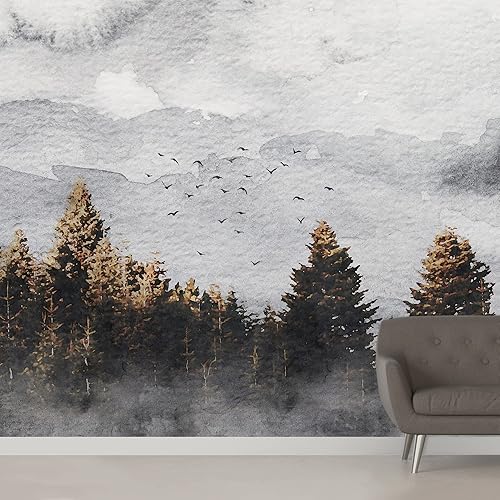 SIGNWIN Adhesivo mural removible de pared, acuarela pastel, bosque de pinos brumosos, naturaleza, desierto, bellas artes, duotono, paisaje disponible en Yaxa El Salvador