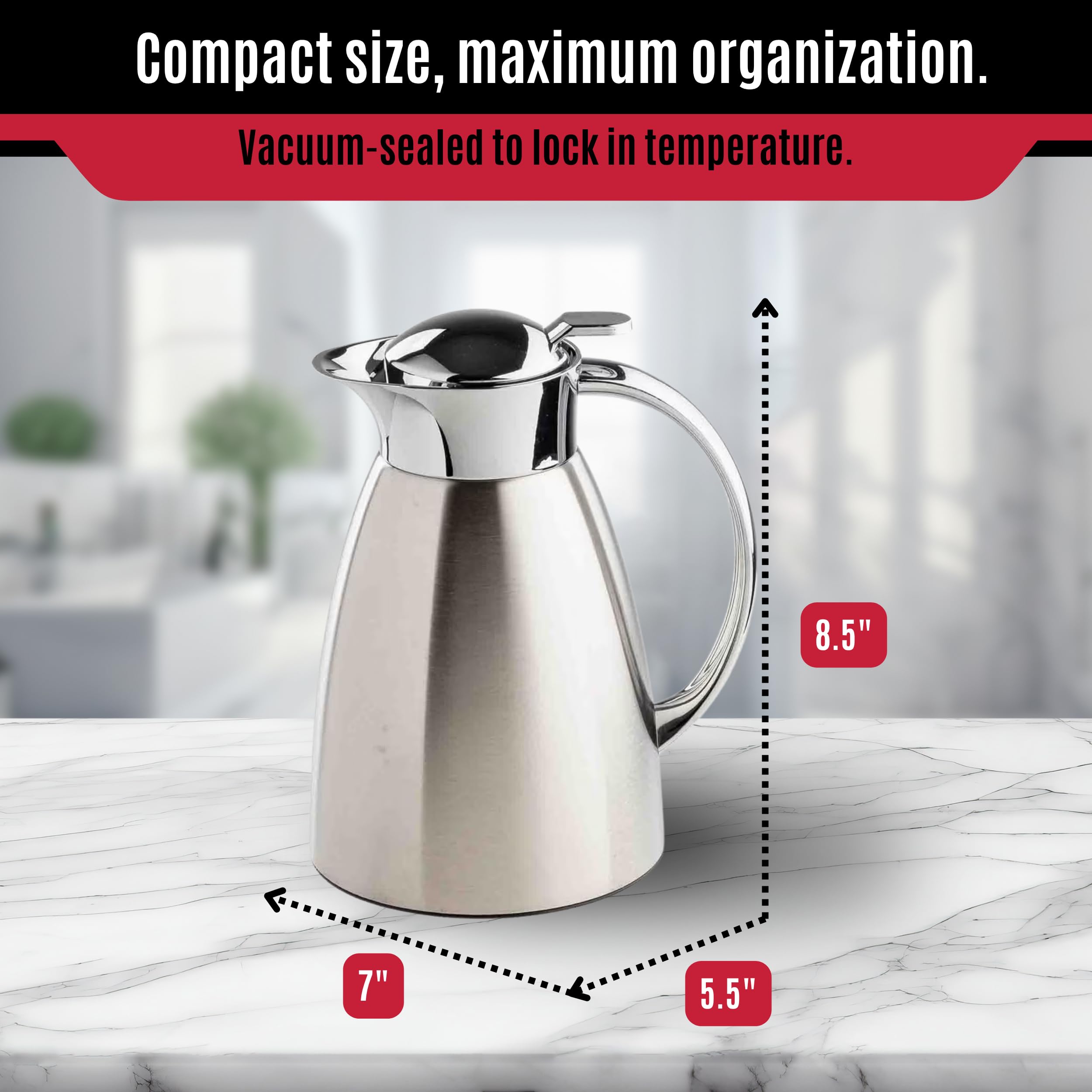 TableCraft 12674 - Jarra de café de acero inoxidable cepillado con acabado PVD, aislada al vacío, dispensador de café ligero a prueba de fugas, para cafeterías, restaurantes y catering