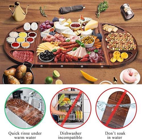 Miniatura 2 de NiHome Tabla magnética de madera de acacia para charcutería, grande de 26 x 13 pulgadas, tablas de servir para entretenimiento, hermoso juego de
