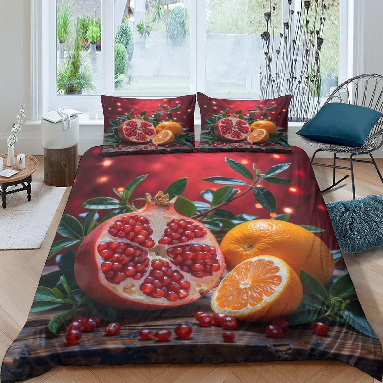 Ctjqhvkz Style-4 3D Printed Pomegranate Citrus Fitted Sheet Microfiber Vibrant Fruit Bed Cover Non-Slip Easy Care Bedroom Decor Single（135X200cm）