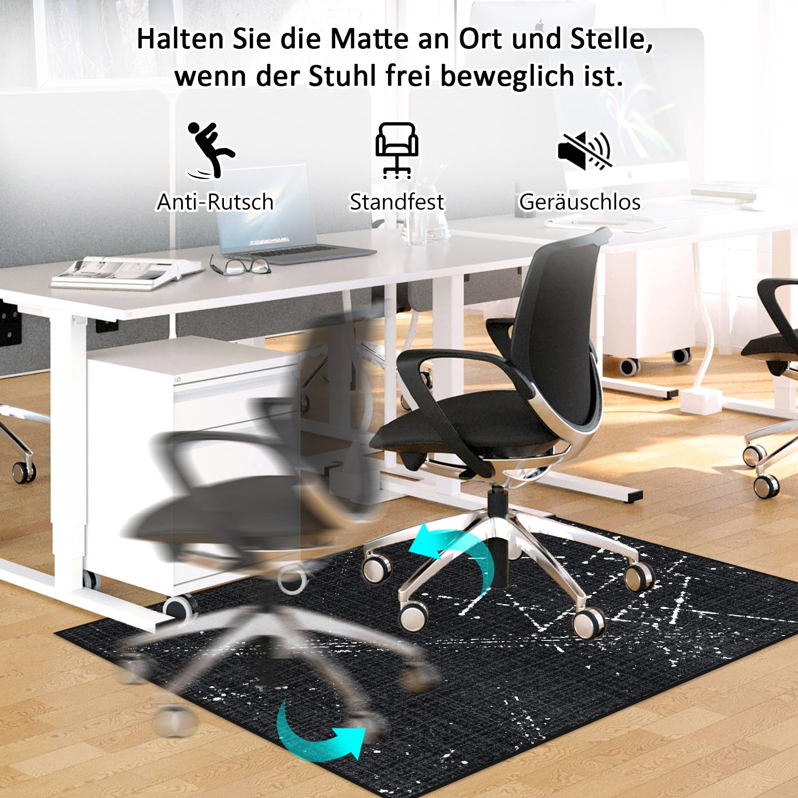 Bodenschutzmatte Bürostuhl 120X150 cm: Luxuriöse Bedruckter Stoff Bürostuhl Unterlage für Parkett und Hartböden, Mehrzweck Schreibtischstuhl Unterlage für zu Hause und im Büro (Schwarz, 120 x 150 cm)