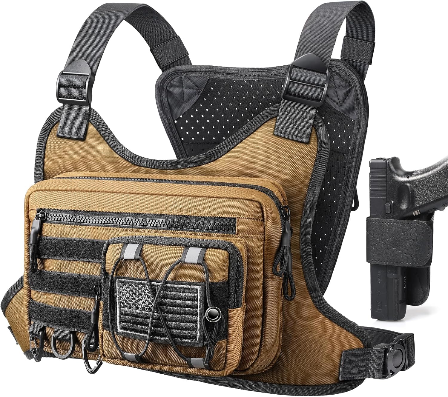 Chest Bag for Men Women, Tactical Chest Rig with Holster, Sport Chest Pack for Outdoor, Running Vest for Hiking, Cycling, Travel, Workouts, EDC