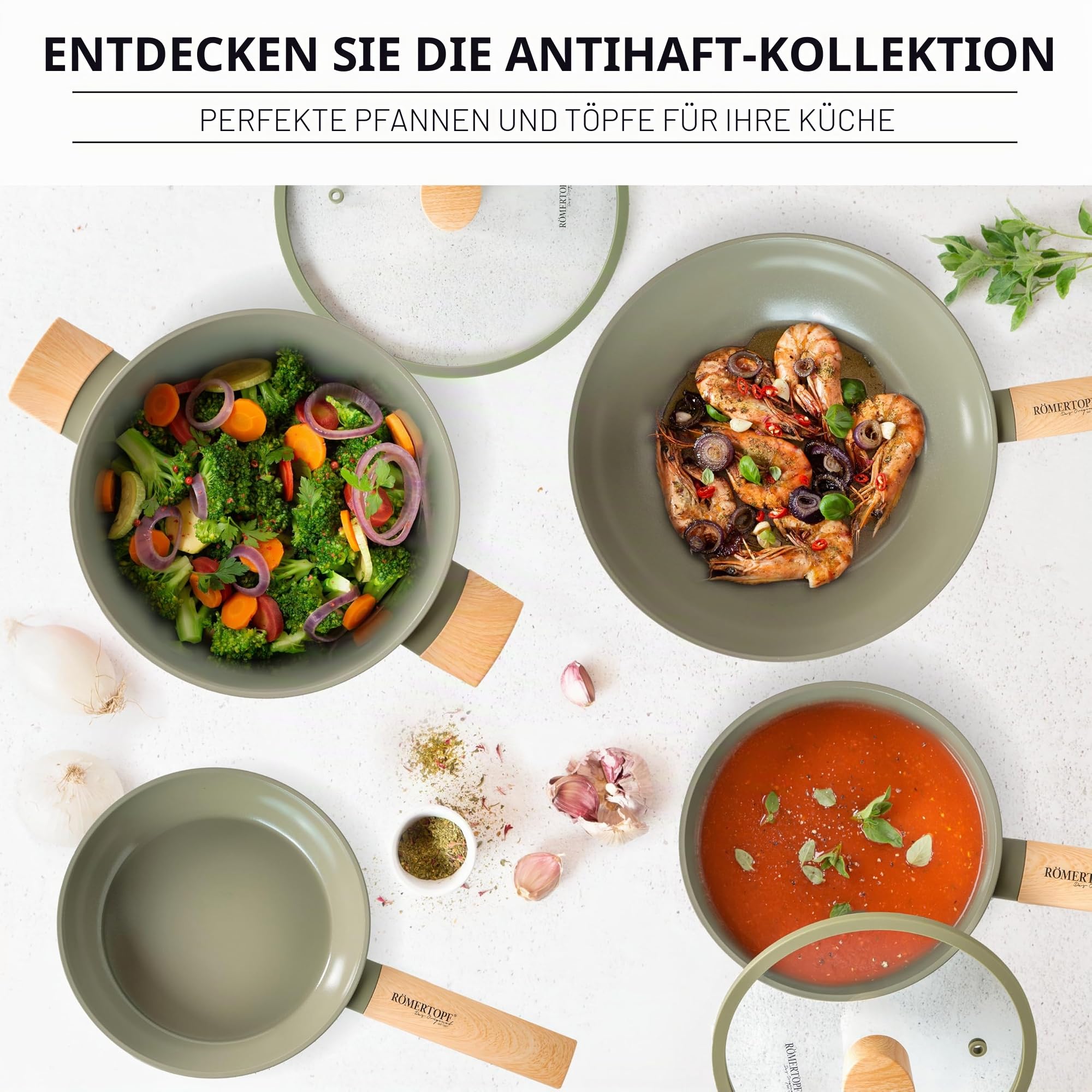 Romertopf Wok 28 cm mit Glasdeckel, 3,52 l Fassungsvermögen, Aluminium mit Keramik Antihaftbeschichtung, für alle Herdarten inklusive Induktion geeignet, grün