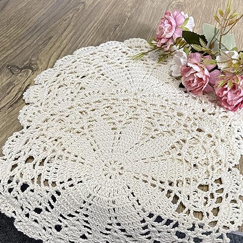 Miniatura 5 de PHANTOMON Manteles individuales redondos de punto de encaje de algodón hechos a mano, diseño de estrellas, borde ondulado, paquete de 4 (10