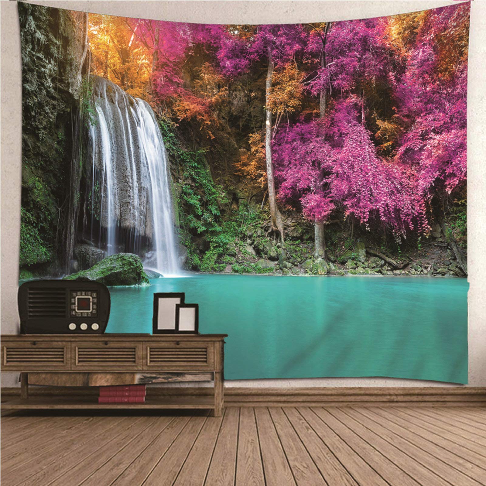Tapiz de pared KnSam de cascada para salón, decoración natural en poliéster de 150x150 cm