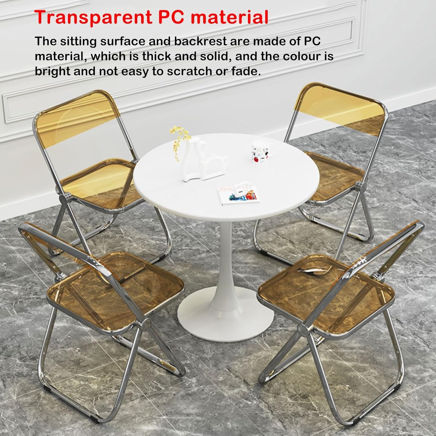 Modern Folding Chair Transparent Accent Chair Portable Event Chair Ergonomic,Vanity Chair Commercial Seat Space Saving Foldable Visitor Chairs(Yellow)