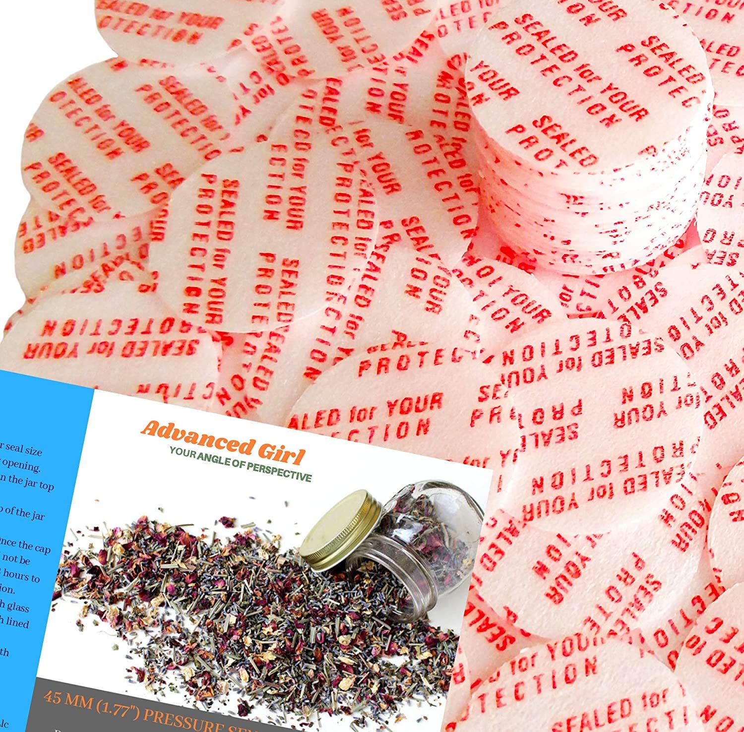 Pressure Sensitive Torque Activated Seals Cap Liners - 45mm (1.77") - 100 PCS -Made in USA- for Glass & Plastic Bottles & Containers - No Induction