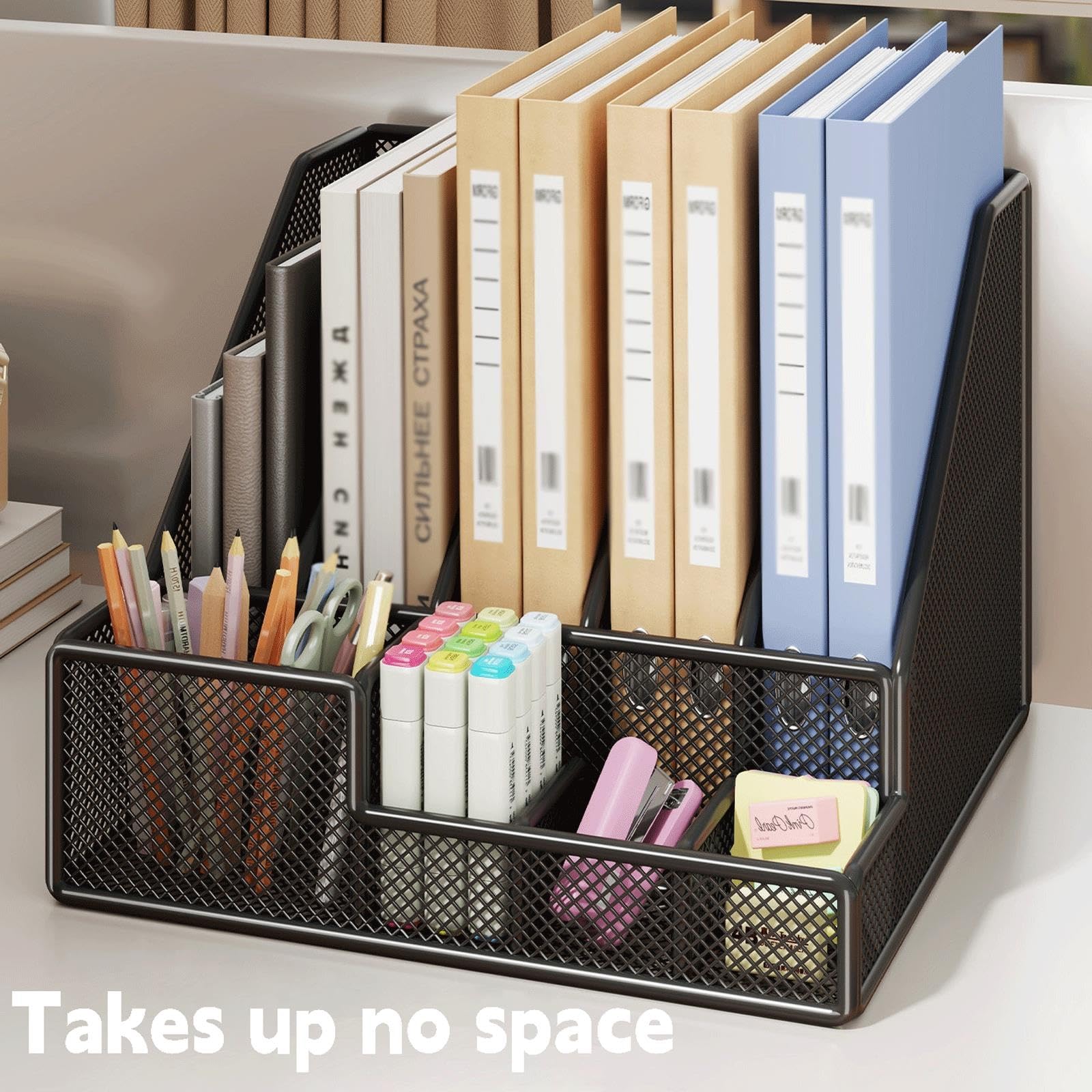Organizer per documenti in metallo A4, Organizzatore da scrivania con portapenne, supporto per documenti per ufficio, scuola(White,C)